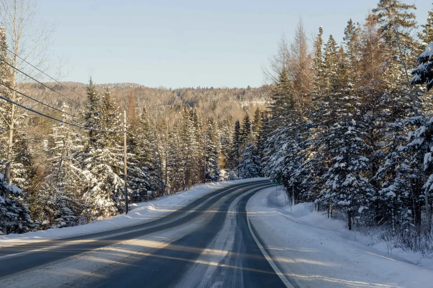 beautiful shot snowy narrow road countryside